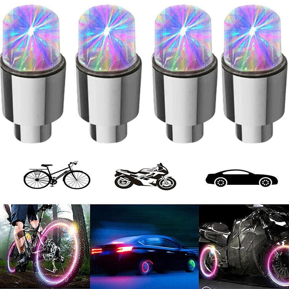4Pcs LED Wheel Tire Air Valve Stem Caps Neon Light For Motorcycle Car Bicycle