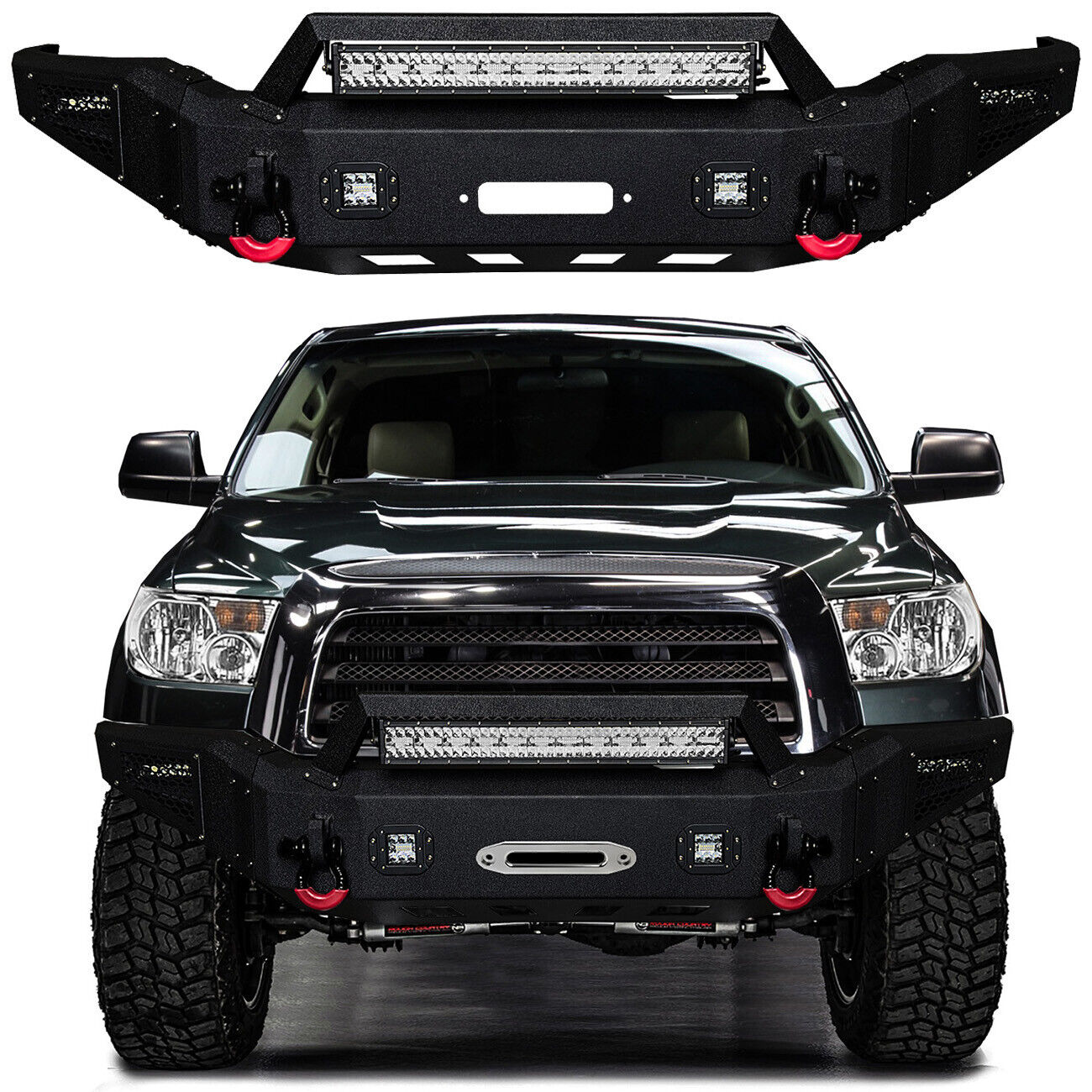 Vijay For 2007-2013 Tundra Front Bumper w/Winch Plate & LED lights & 2xD-ring