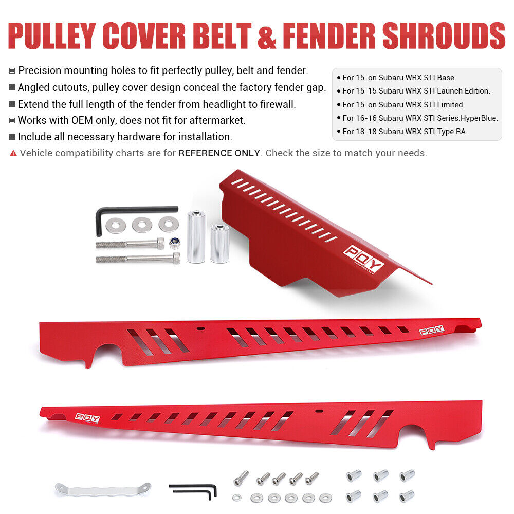 Pulley Cover Belt & Fender Shrouds Kit Panel Plate Engine For 15+ Subaru WRX&STi