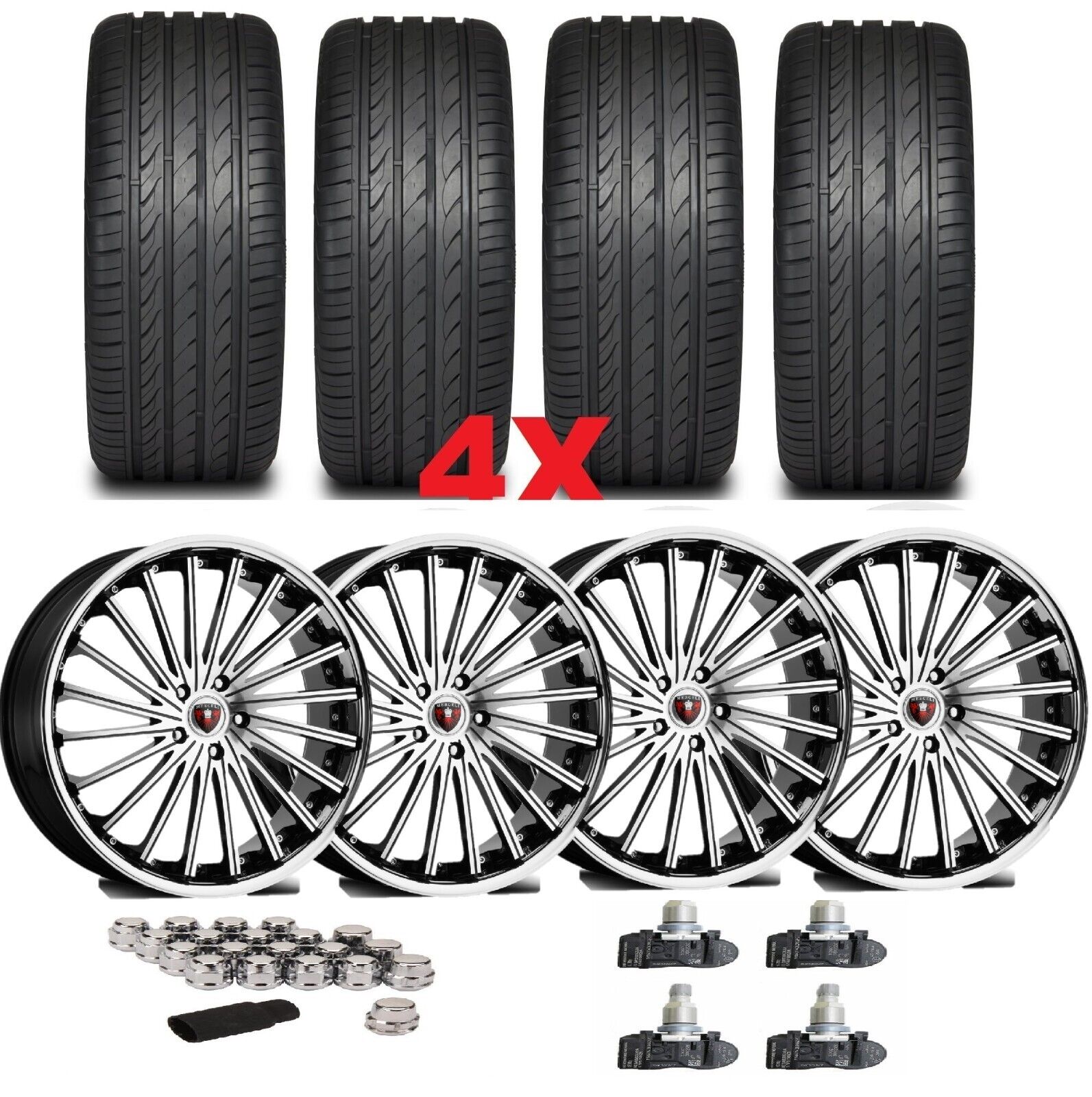 20 FIT FORD EXPLORER BLACK W/ CHROME LIP WHEEL TIRE PACKAGE SET NEW TWISTED