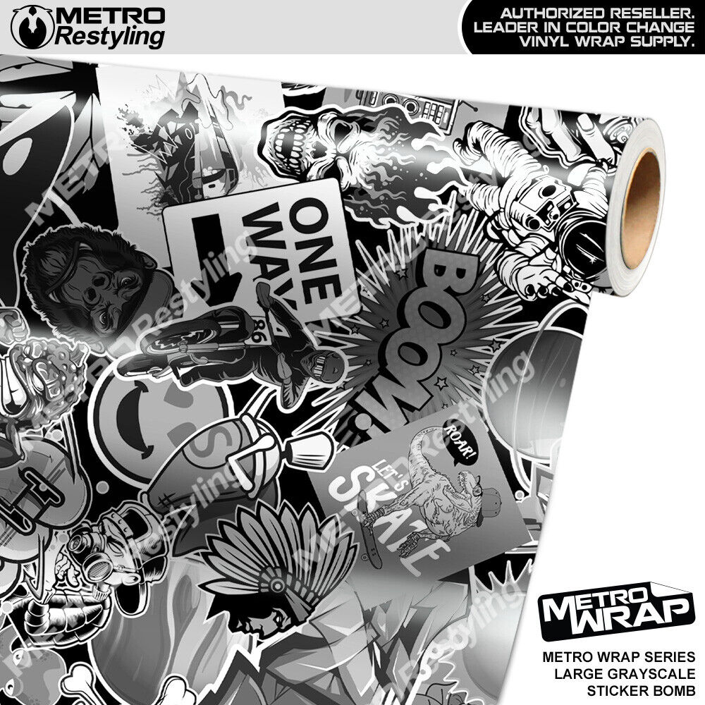 Metro Wrap Large Sticker Bomb Grayscale Camouflage Premium Vinyl Film