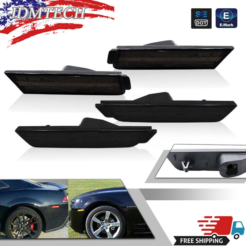 For 10-15 Chevrolet Camaro Front & Rear Smoke Side Marker Lights Bumper Housing