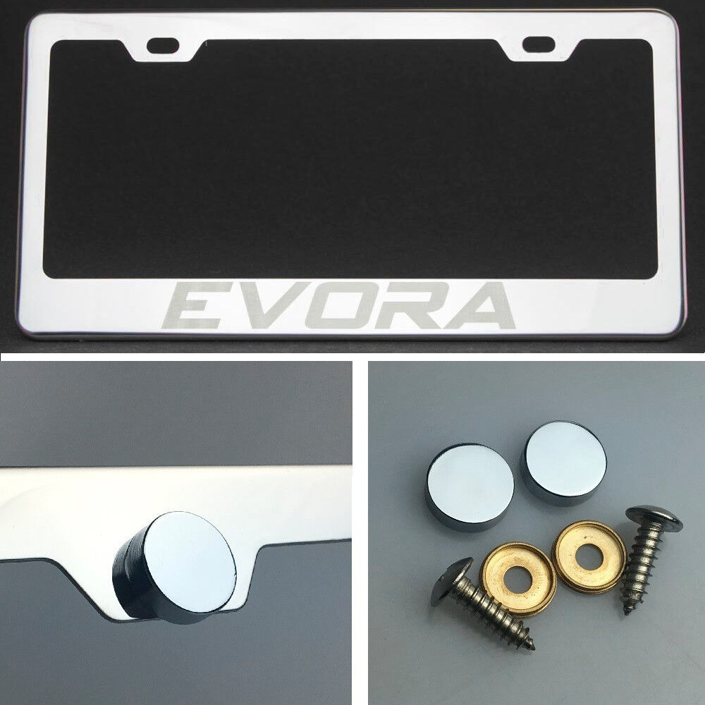 Evora Laser Engraved Polish Stainless Steel License Plate Frame Chrome Screw Cap