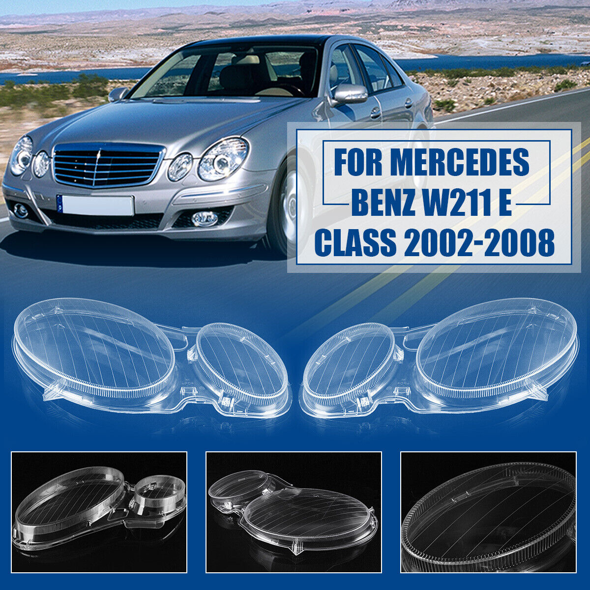 Pair Headlight Lens Cover Cap For Mercedes-Benz E Class W211 E300 E320 2002-2008