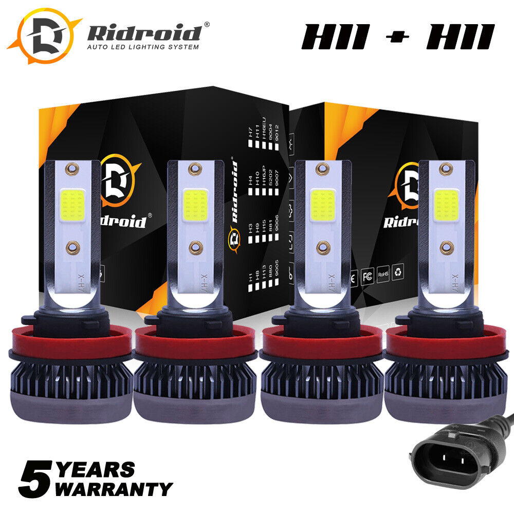H11 H9 High + Low Beam Combo 240W 52000LM LED Headlight Bulbs Kit 6000K White