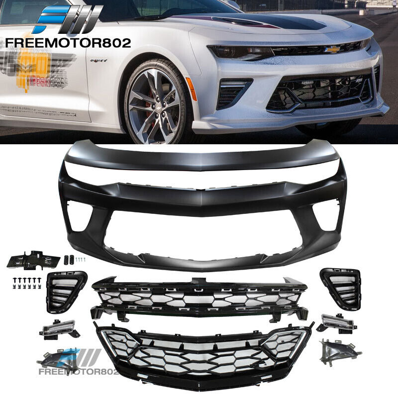 Fit 16-18 Chevy Camaro SS 50th Anniversary Front Bumper Conversion w/DRL Grille