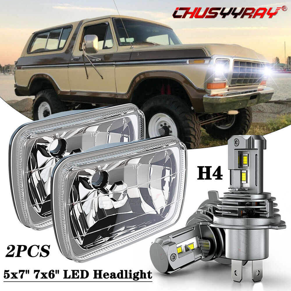For 1984-1998 Ford Bronco II Pair 5x7'' 7x6'' LED Headlights Hi/Lo with H4 Bulb