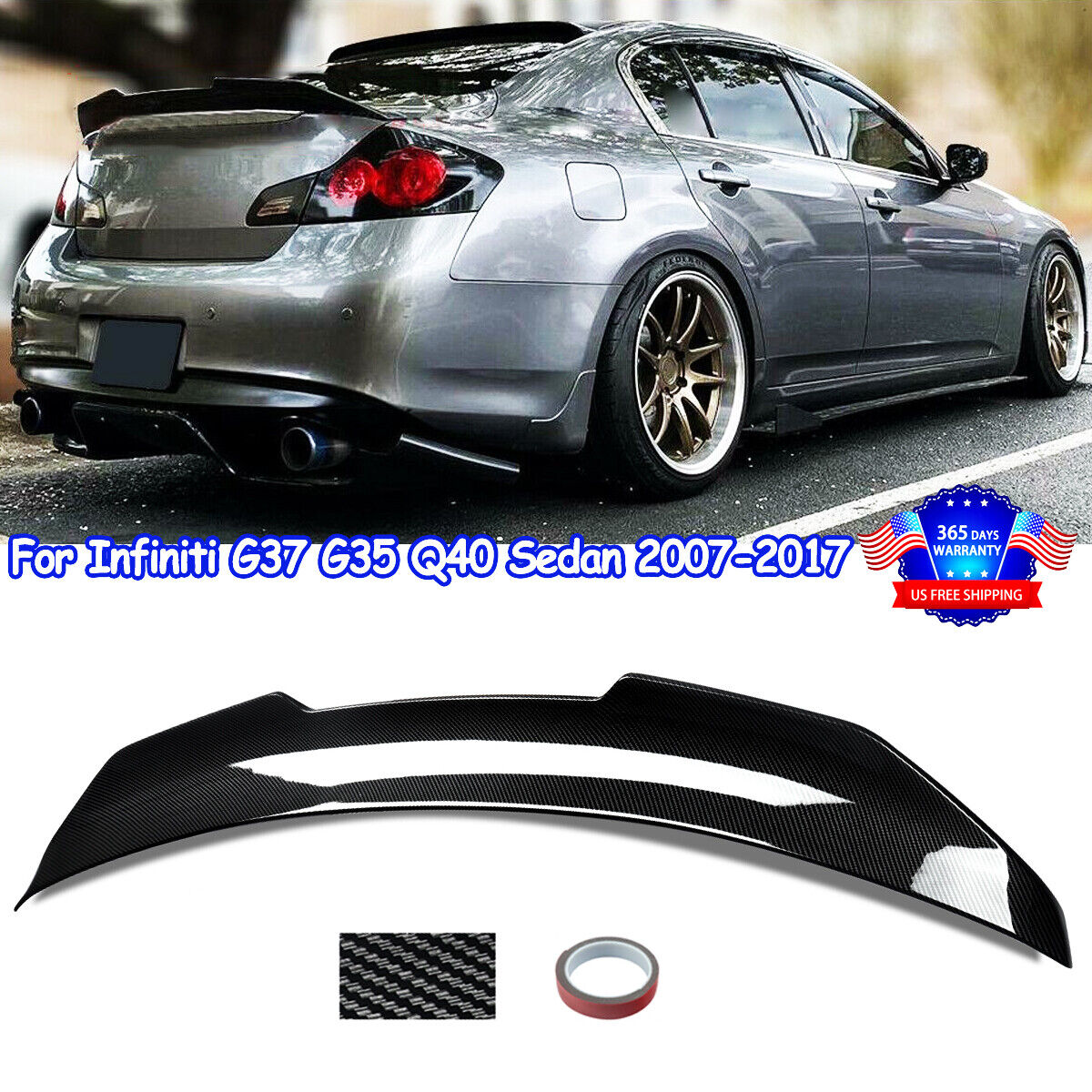For INFINITI G35 G25 G37 Q40 07-17 Trunk Spoiler PSM Style Rear Wing Carbon Look