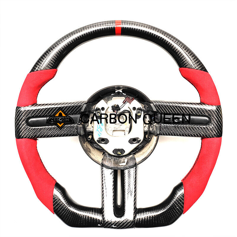 REAL CARBON FIBER OEM Steering Wheel FOR FORD MUSTANG Shelby GT 500 RED SUEDE