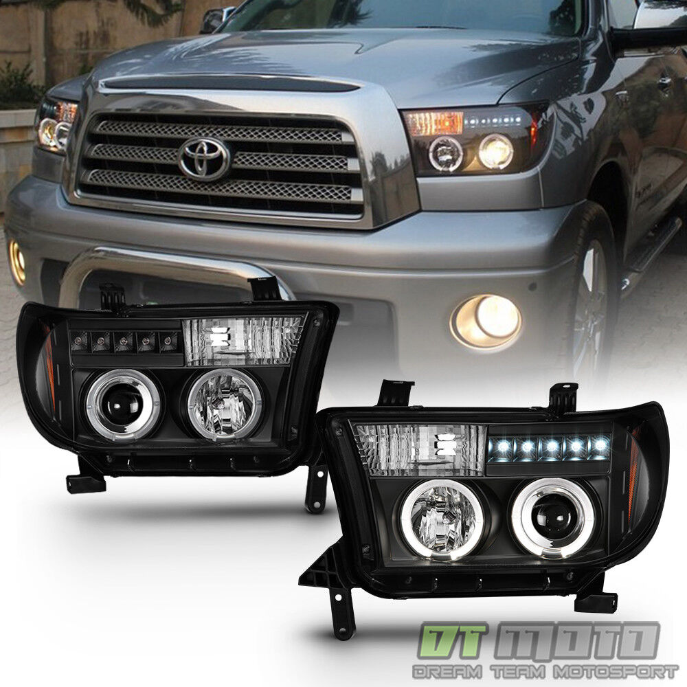 For Blk 2007-2013 Toyota Tundra 08-17 Sequoia LED DRL Projector Headlights Lamp