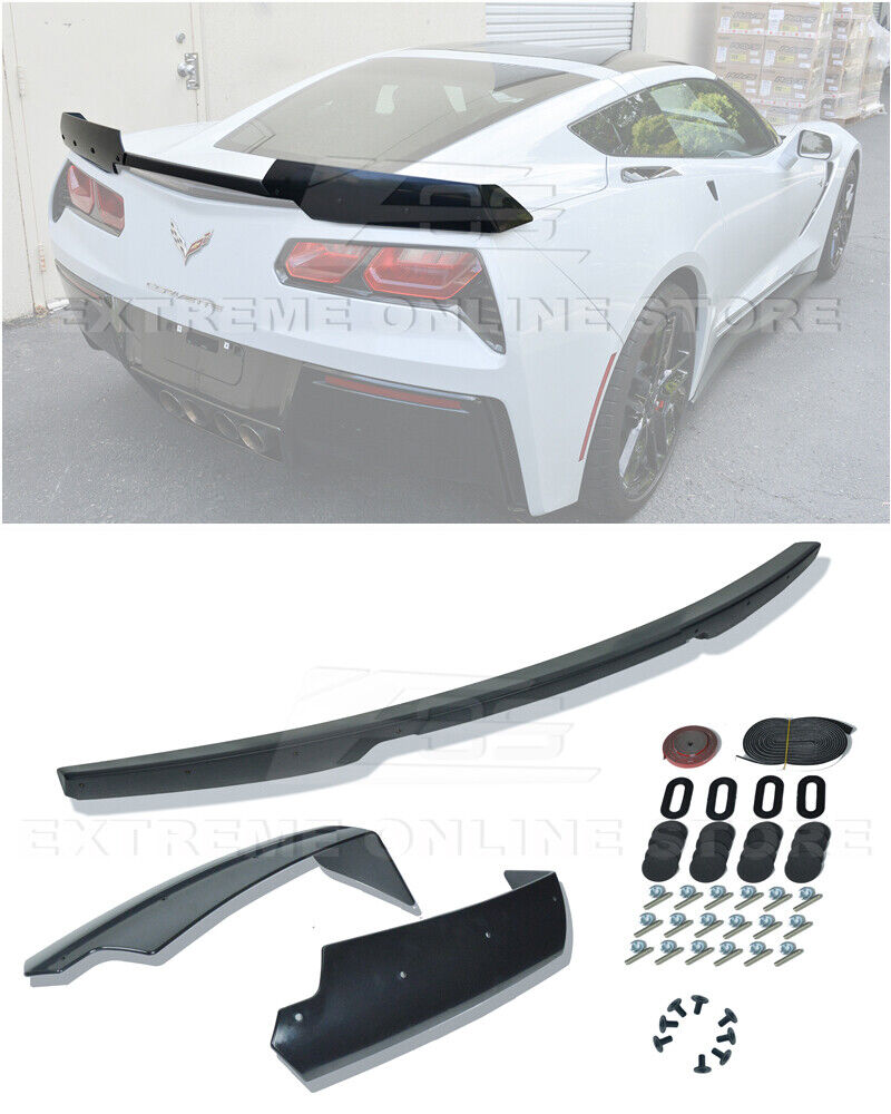 For 14-19 Corvette C7 | Z06 Stage 2 Primer Black Rear Trunk Lid Wing Spoiler Kit