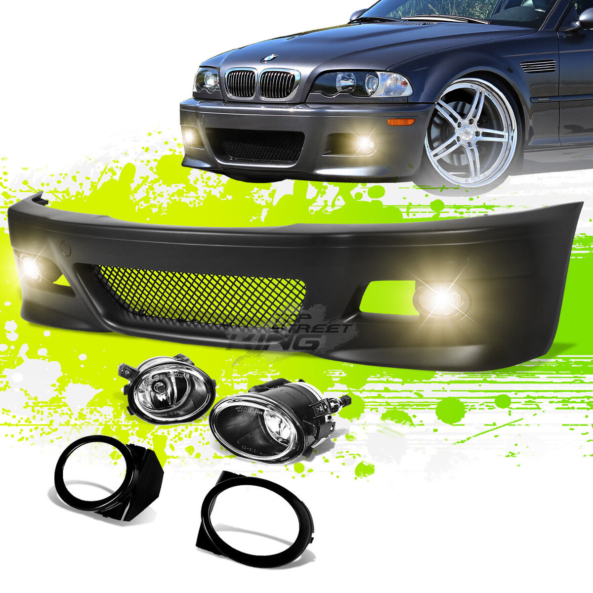 PAINTABLE M3 STYLE FRONT BUMPER+GRILLE+FOG LIGHT FOR 99-06 E46 3-SERIES NON-M