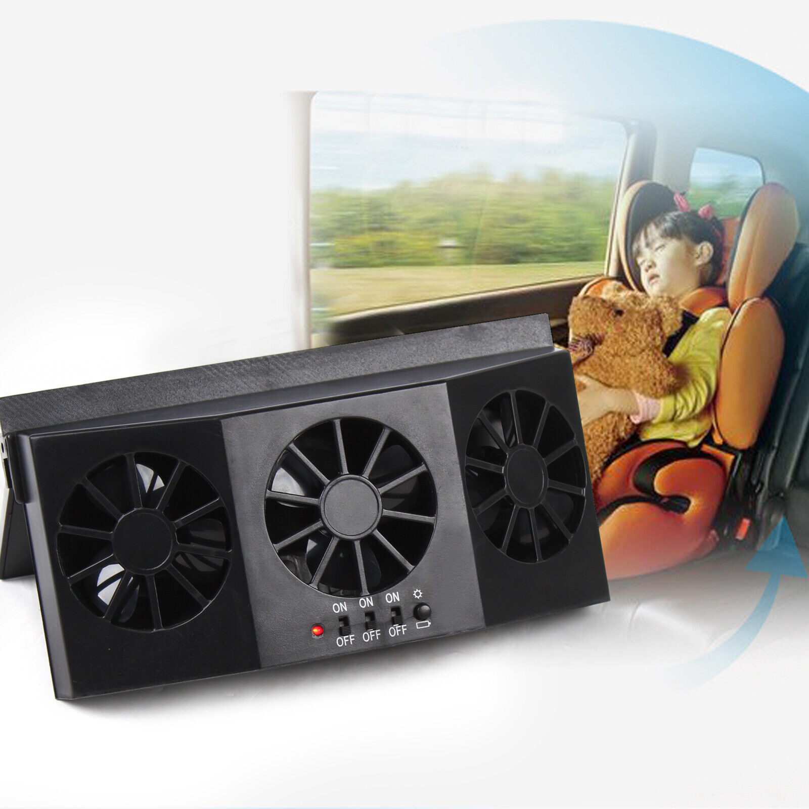 3-Fan Solar Powered Car SUV Cool Fan Cooler Window Air Vent Exhaust Ventilation