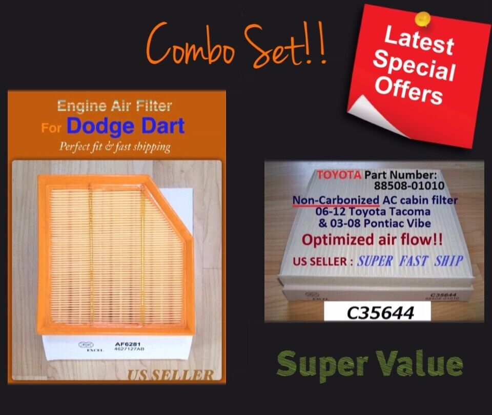 For 2013 2014 2015 2016 Dodge Dart ENGINE & CABIN AIR FILTER AF6281 C35644