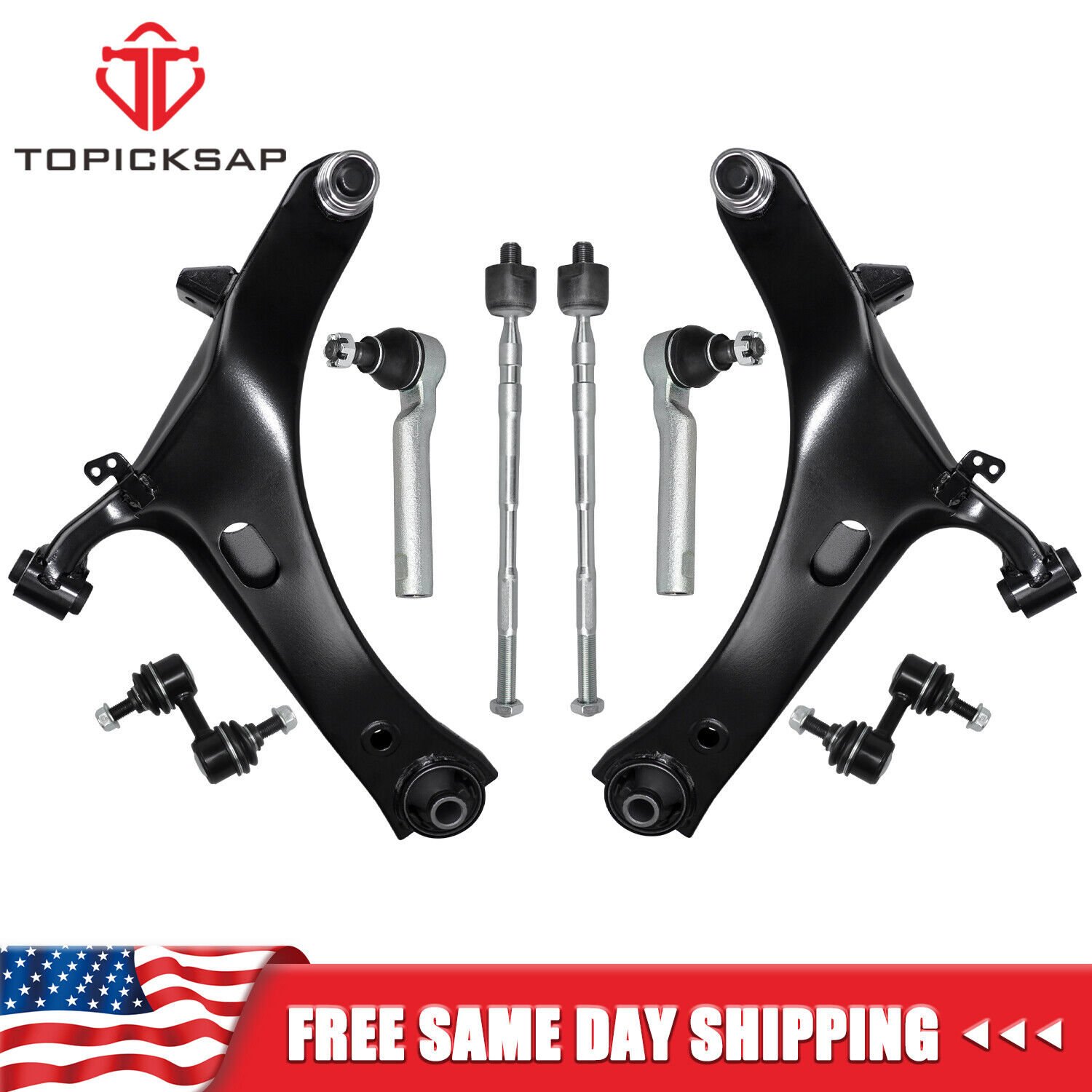 8pc Front Lower Control Arms Tie Rods Sway Bar Links for 2005-2009 Subaru Legacy