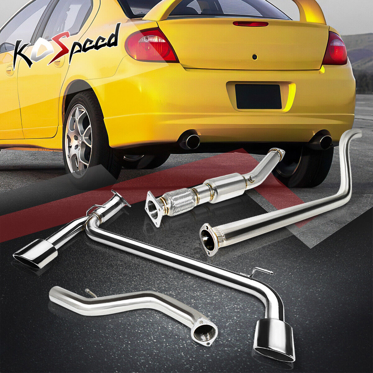 DUAL 4.75 TIP CATBACK EXHAUST SYSTEM + DOWNPIPE FOR 2003-2005 DODGE NEON SRT-4