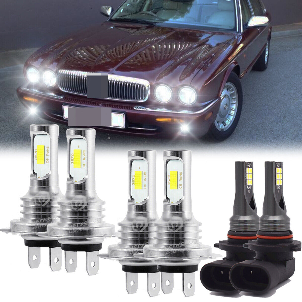 For Jaguar XJ8 1998-2003 Combo 6x LED Headlight High/Low + Fog Light Bulbs Kit