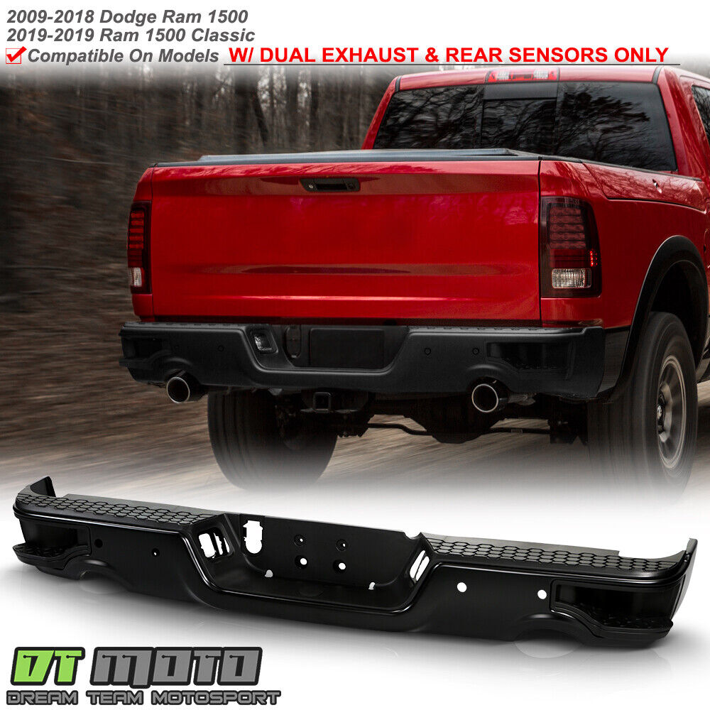 2009-2018 Dodge Ram 1500 w/Exhaust & Sensor Holes Corner Step Black Rear Bumper