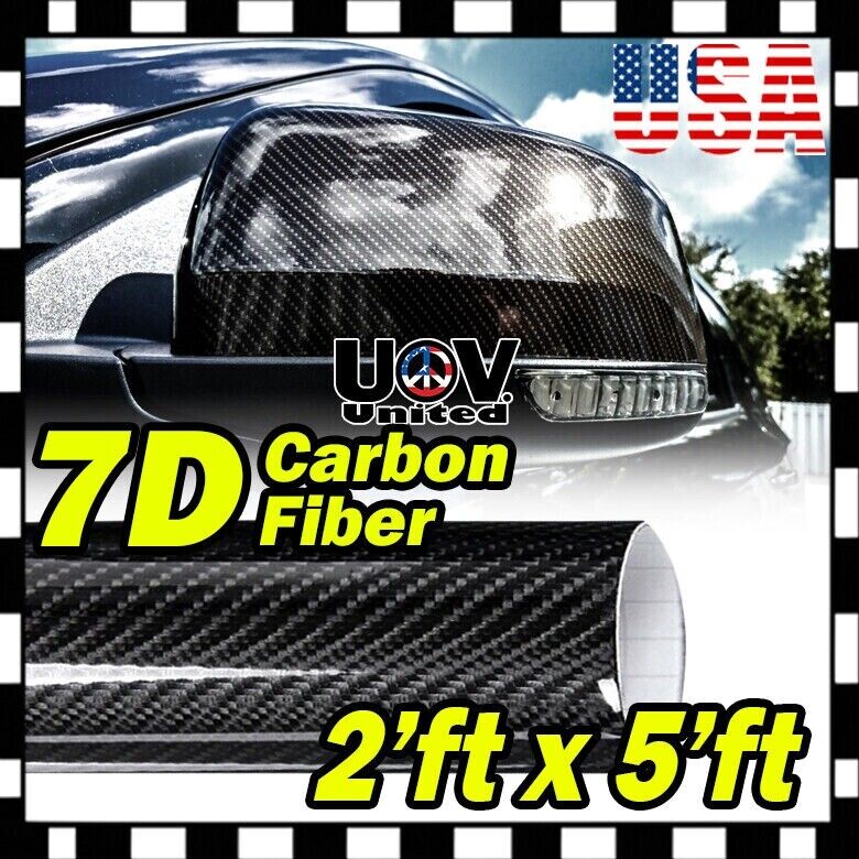 2ft x 5ft 7D Premium Hi Gloss Black Carbon Fiber Vinyl Wrap Bubble Free Release