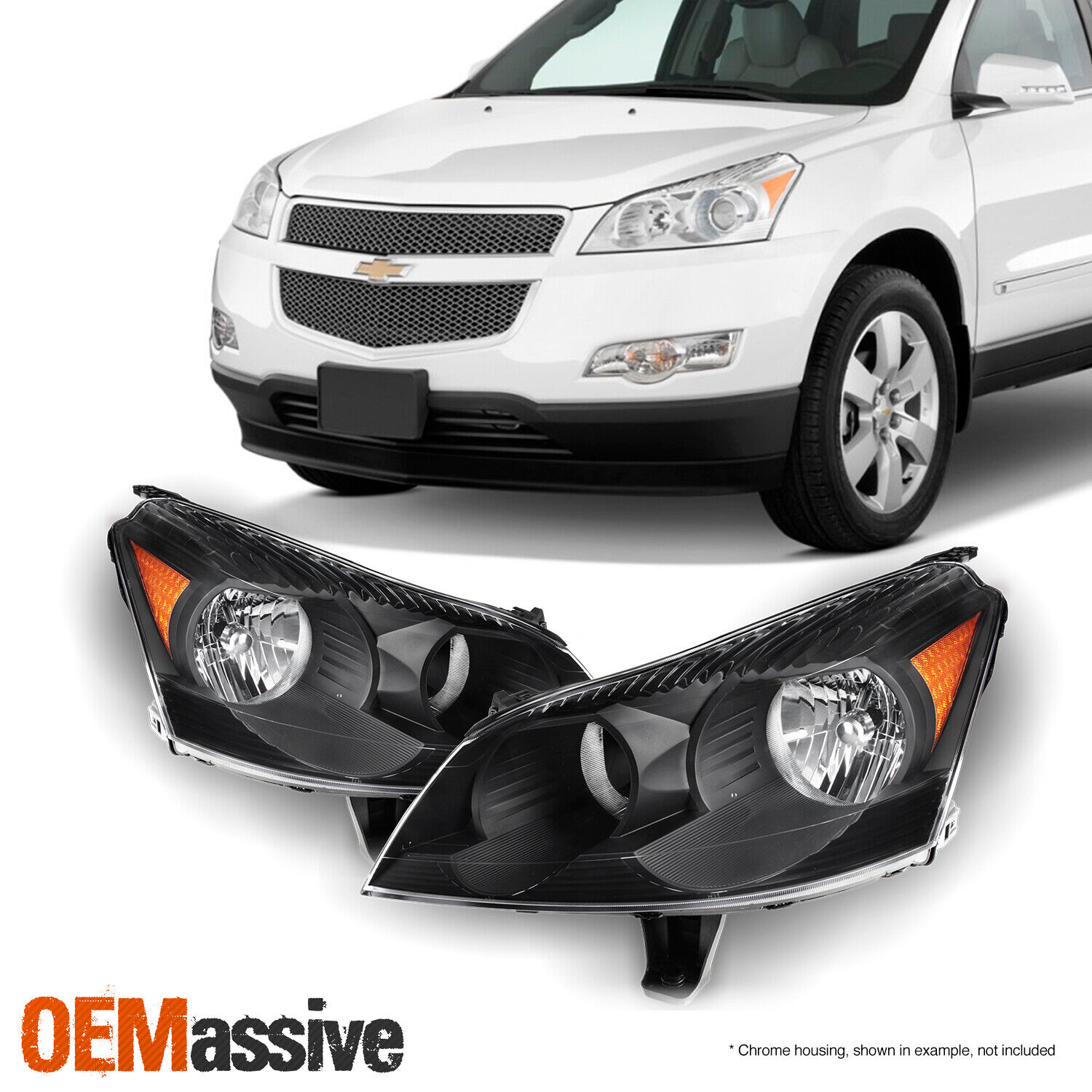 [Black] Fits 2009 2010 2011 2012 Chevy Traverse LH + RH Headlights Front Lamps
