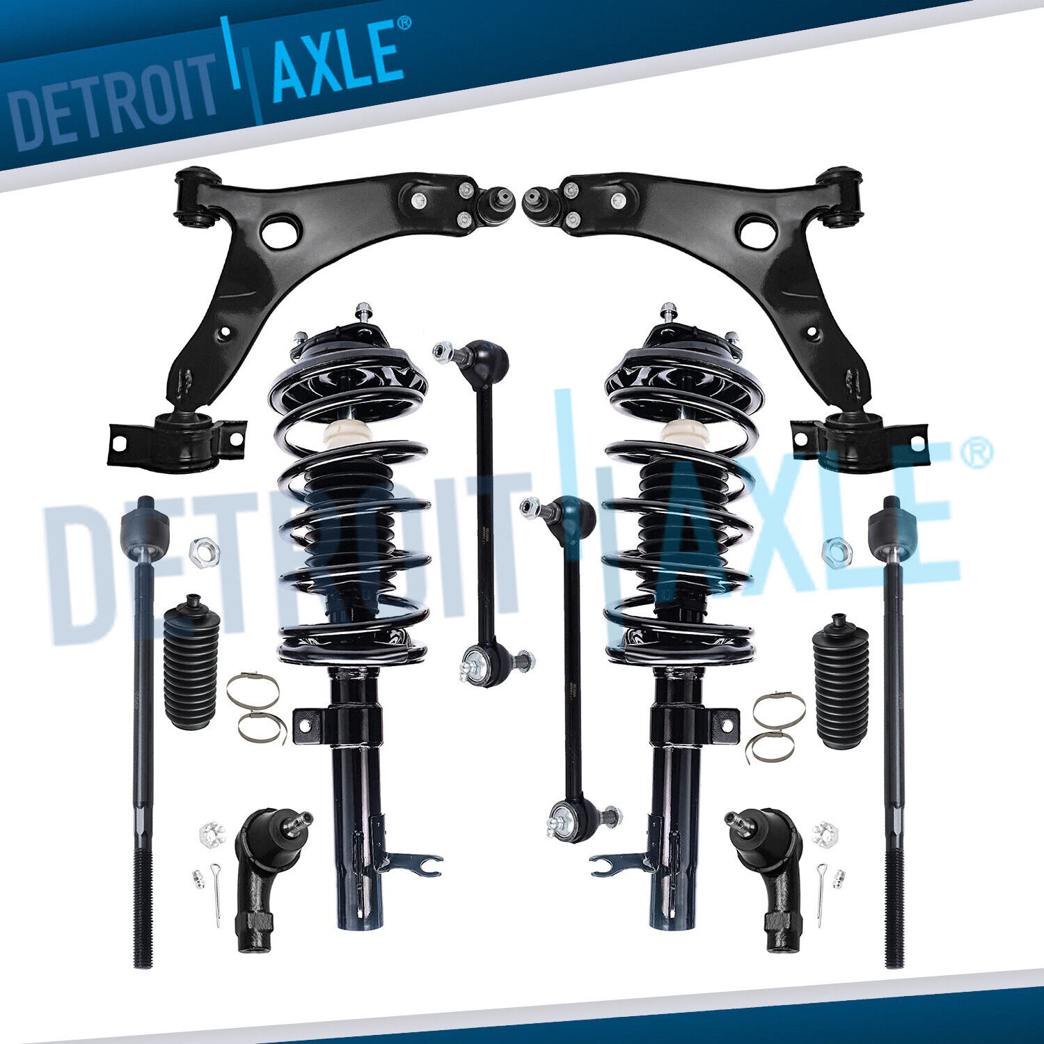 Front struts Lower Control Arms Tie Rods Kit for 2000 2001 2002-2004 Ford Focus