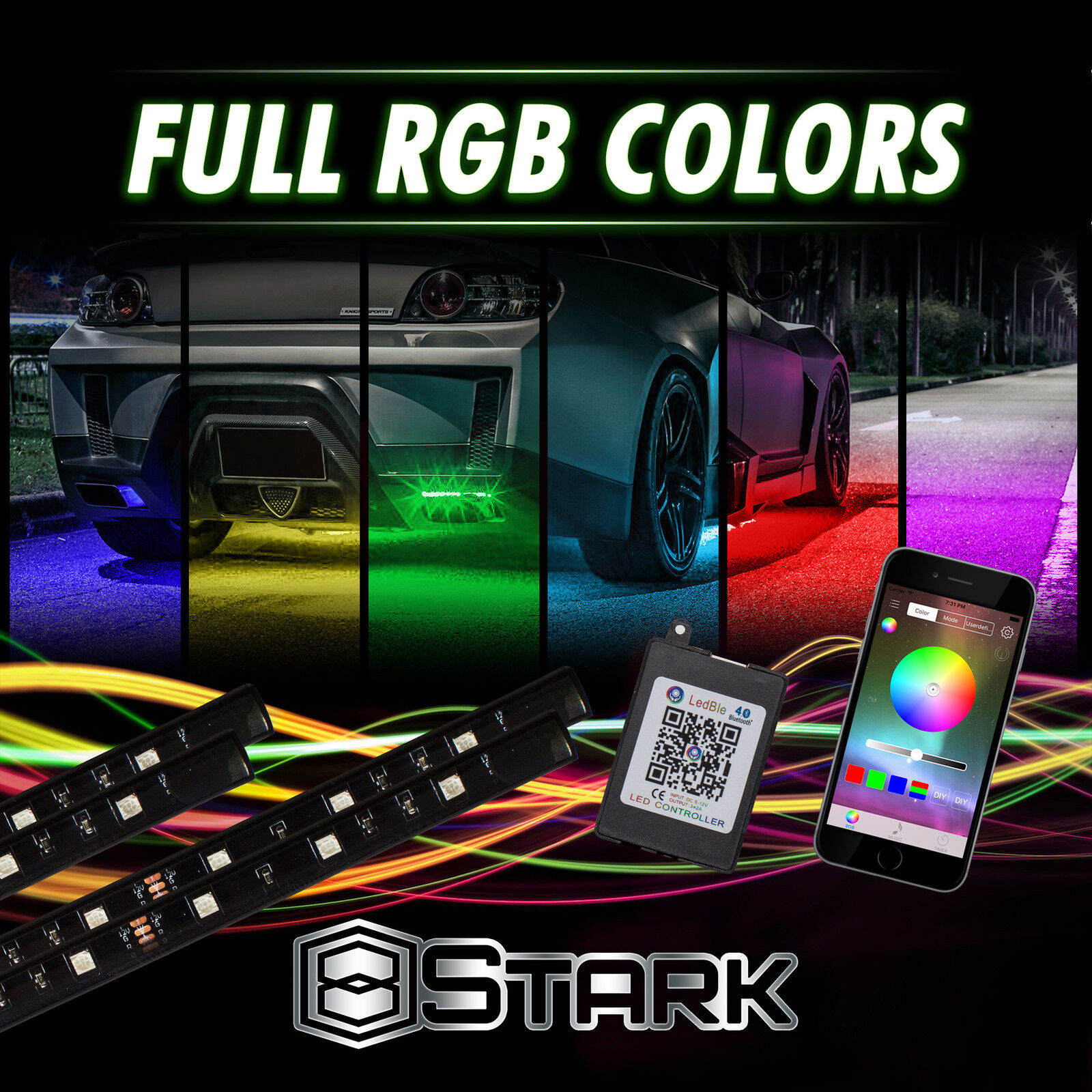 Million Color LED Strip Underglow Underbody Neon Lights Kit App Phone Truck SUV
