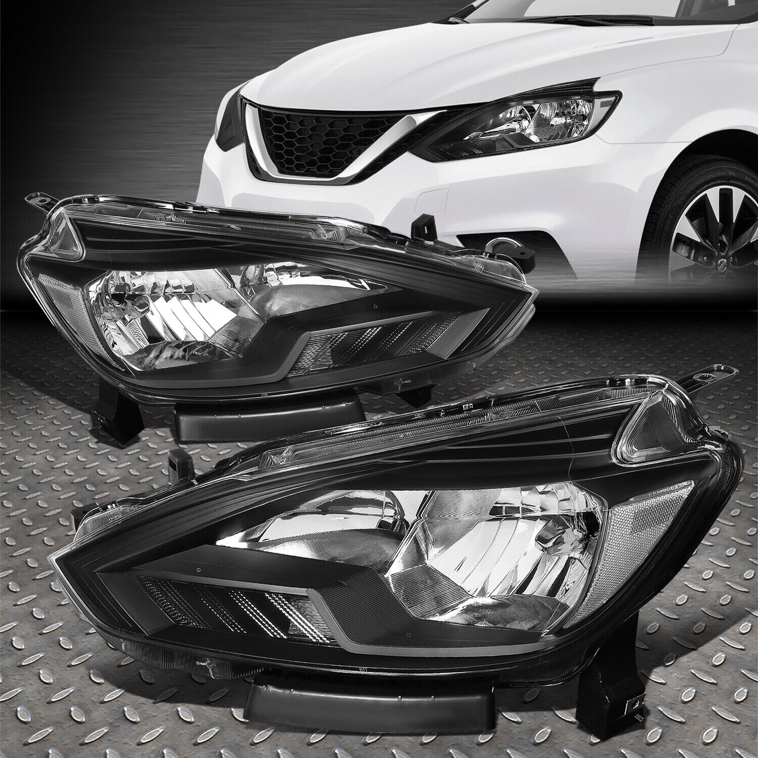 FOR 16-18 NISSAN SENTRA FACTORY STYLE BLACK HOUSING CLEAR CORNER HEADLIGHT LAMPS