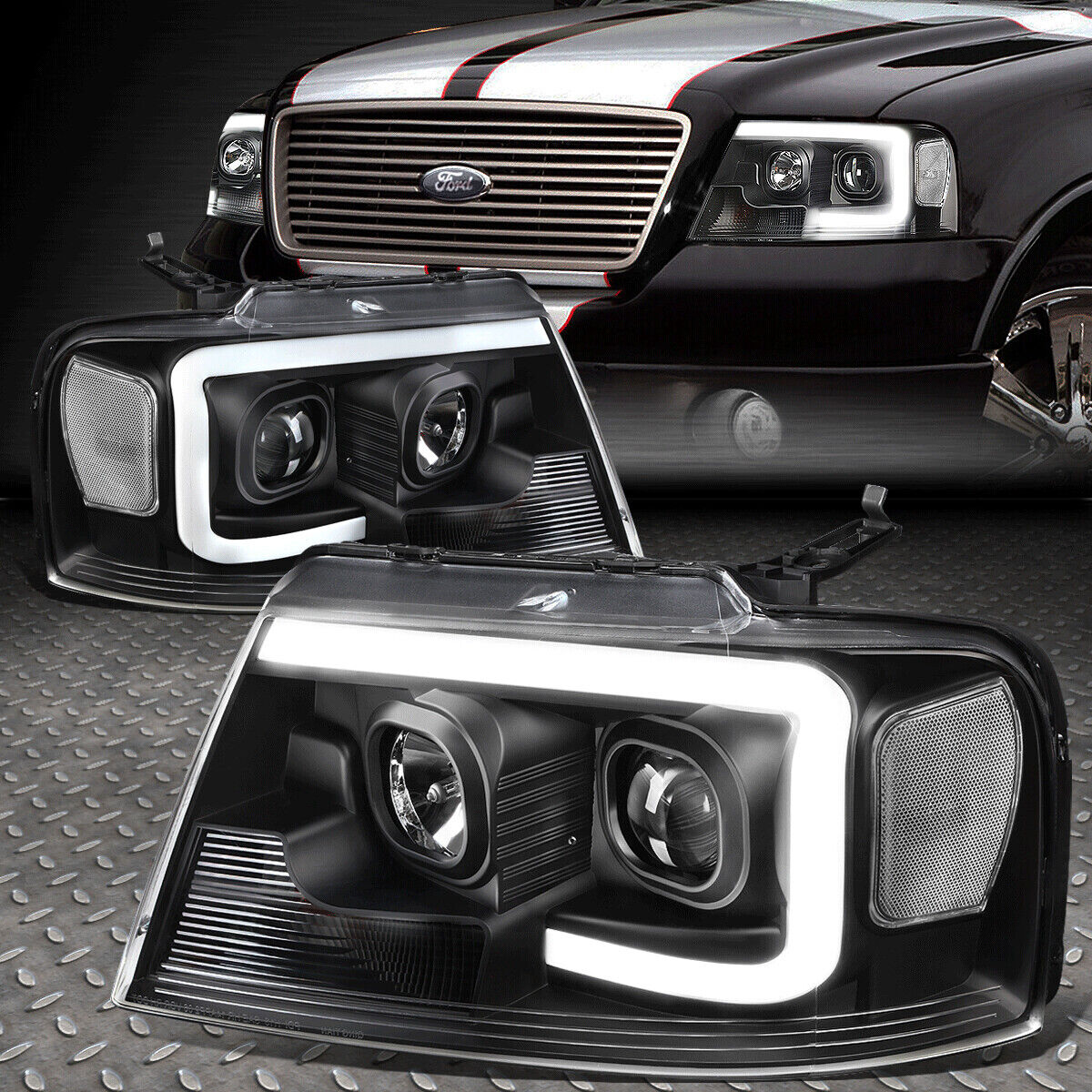 [3D LED DRL]FOR 04-08 FORD F-150/MARK LT PROJECTOR HEADLIGHT/LAMPS BLACK/CLEAR