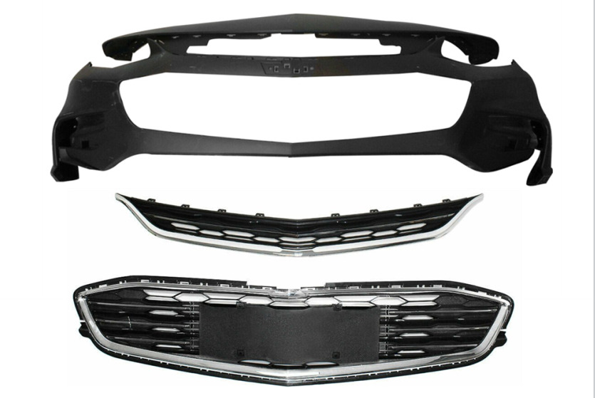 Fit For 2016-2018 Chevy Malibu Front Bumper Cover & Front Upper & Lower Grille