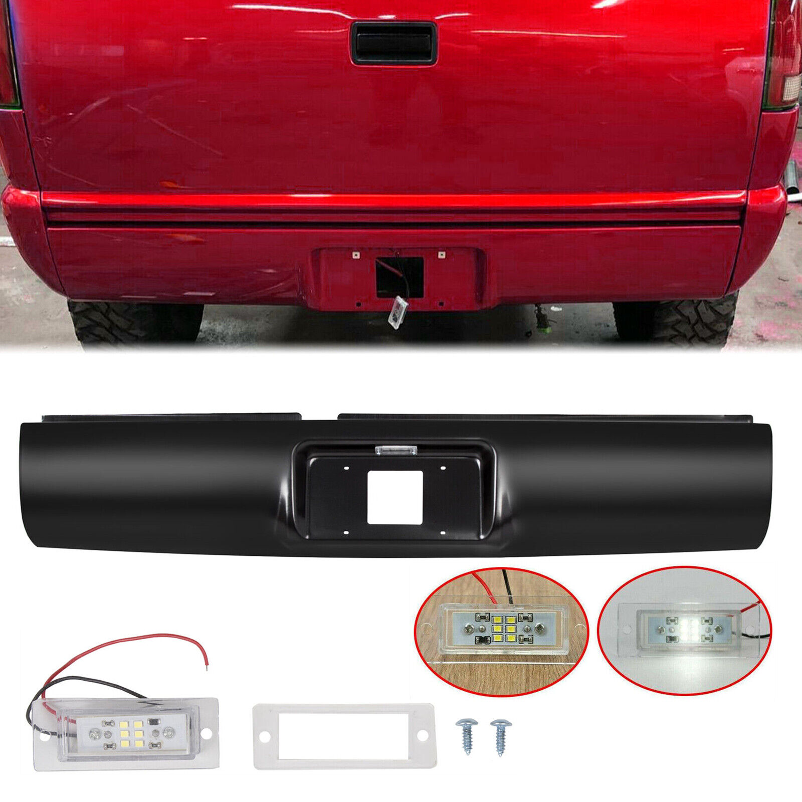 Rear Bumper Roll Pan w/ LED License Light For 1994-2003 Chevy GMC S10 Sonoma