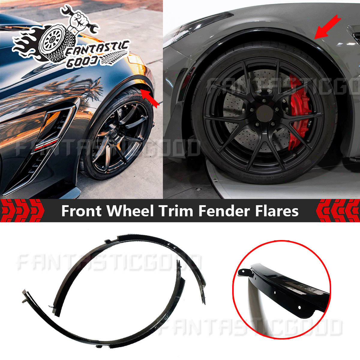 For Corvette C7 Z06 14-19 2x Glossy Black Front Wheel Molding Trim Fender Flares