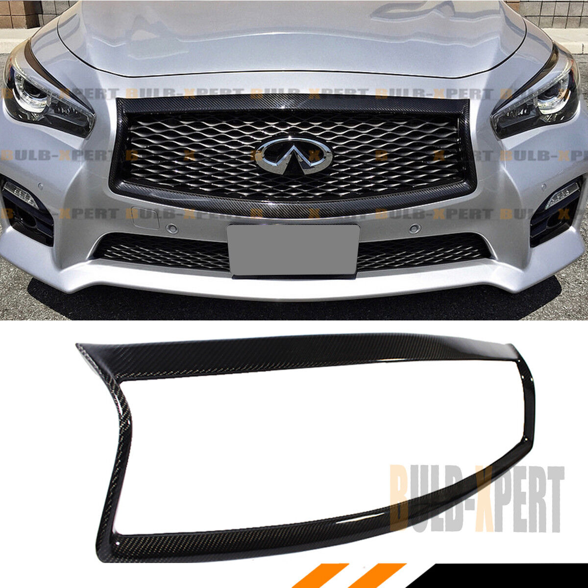 FOR:2014-2017 INFINITI Q50 S CARBON FIBER FRONT GRILL OUTLINE TRIM COVER OVERLAY