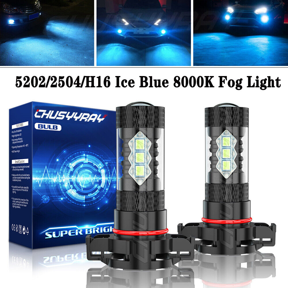 For GMC Canyon 2015-2021 5202 PS24W Ice Blue 8000K LED Fog Light Lamp Bulbs