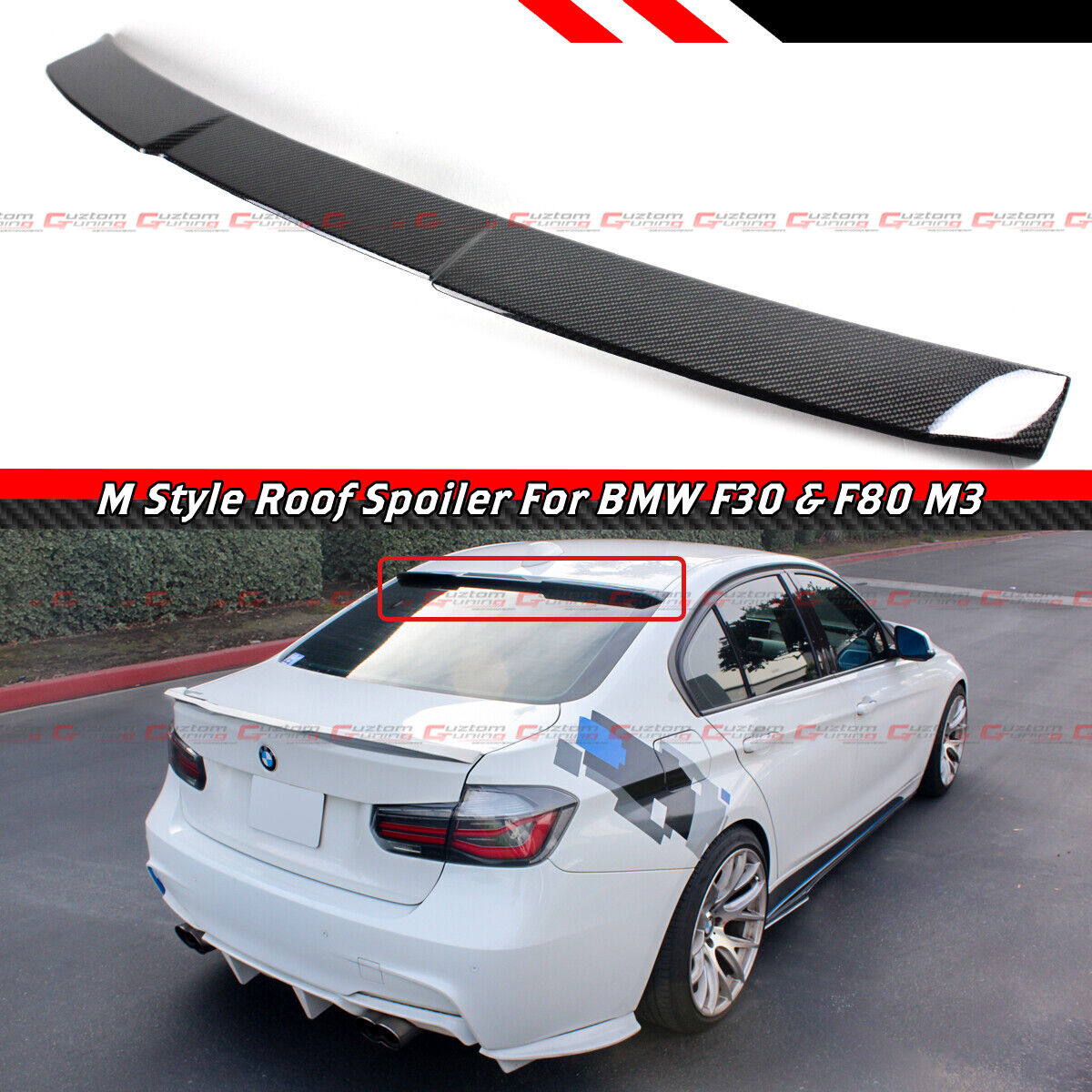FOR 2014-2019 BMW F80 M3 / F30 3 SERIES V2 CARBON FIBER REAR ROOF WINDOW SPOILER