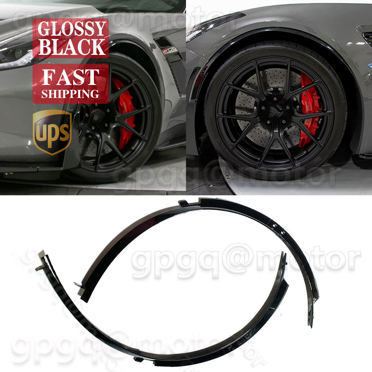 For Corvette C7 Z06 2014-2019 1 Pair Glossy Black Front Wheel Trim Fender Flares