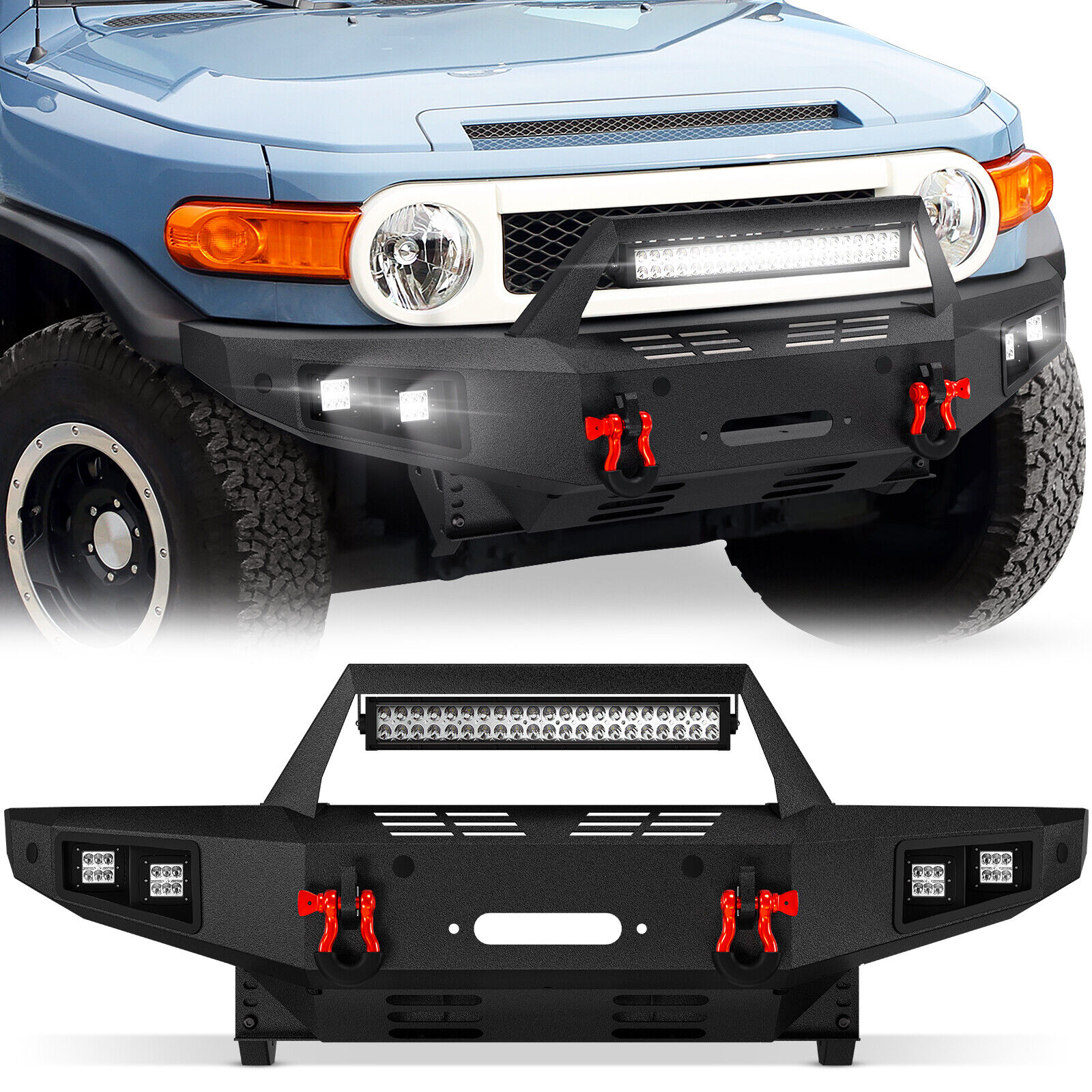 Front Bumper for 2007-2014 1st Gen Toyota FJ Cruiser with Winch Plate LED Lights