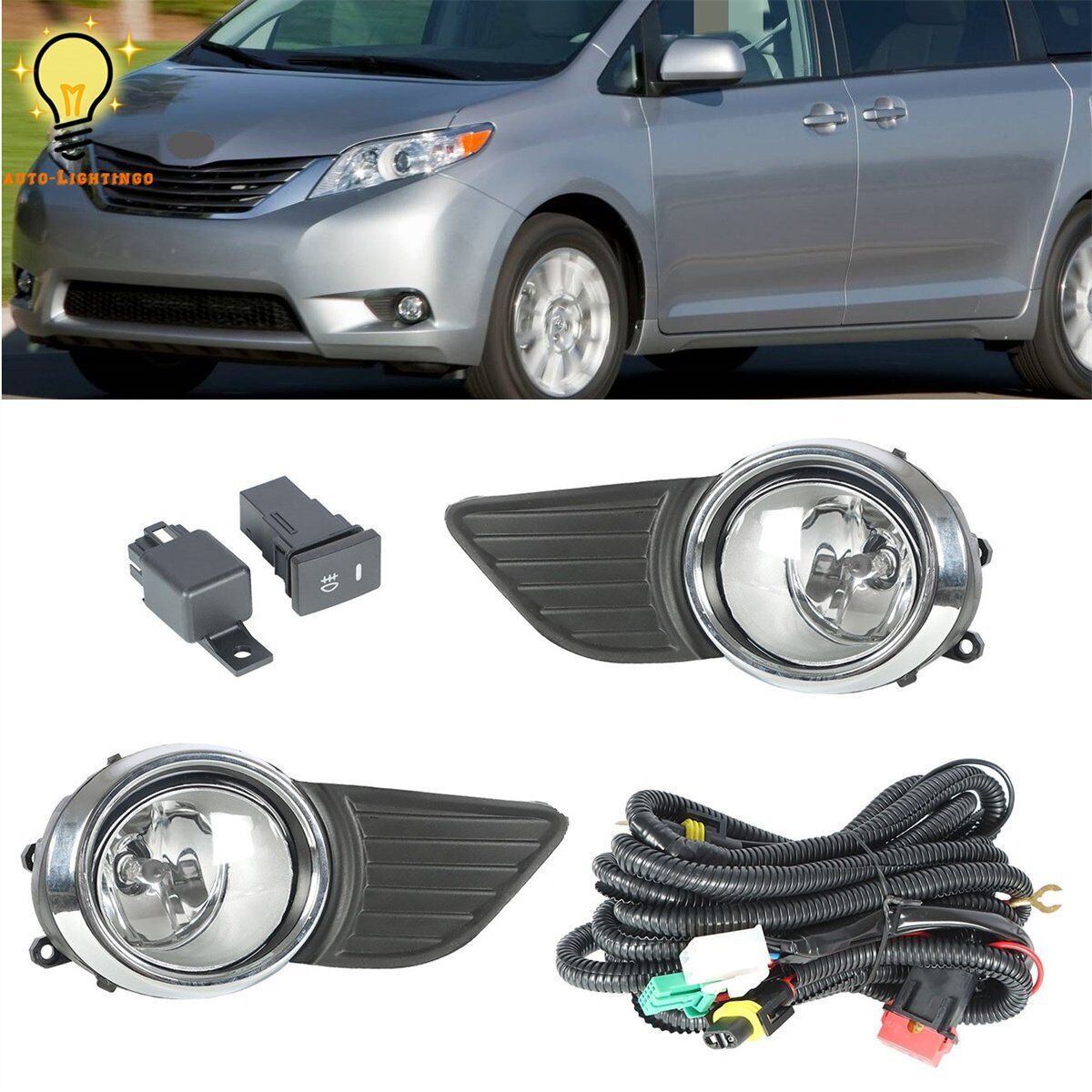 Driving Fog Lights Bumper Lamps w/Cover Switch kits For 2011-2015 Toyota Sienna