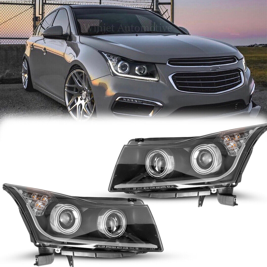 For 2011-2015 Chevy Cruze Headlights LED Strip DRL Bar Black Projector Headlamps