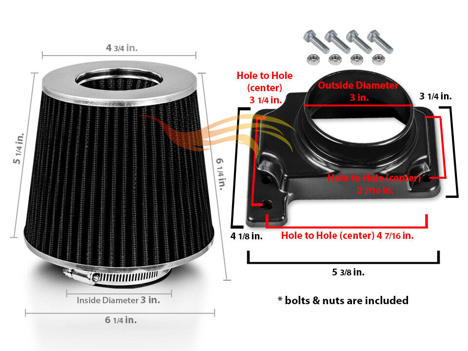 Mass Air Flow Sensor Intake Adapter + BLACK Filter For 92-03 Diamante 3.0 3.5 V6