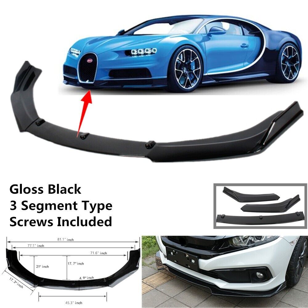 Universal Fit For Bugatti Chiron Front Bumper Lip Spoiler 3 Segment Type Black