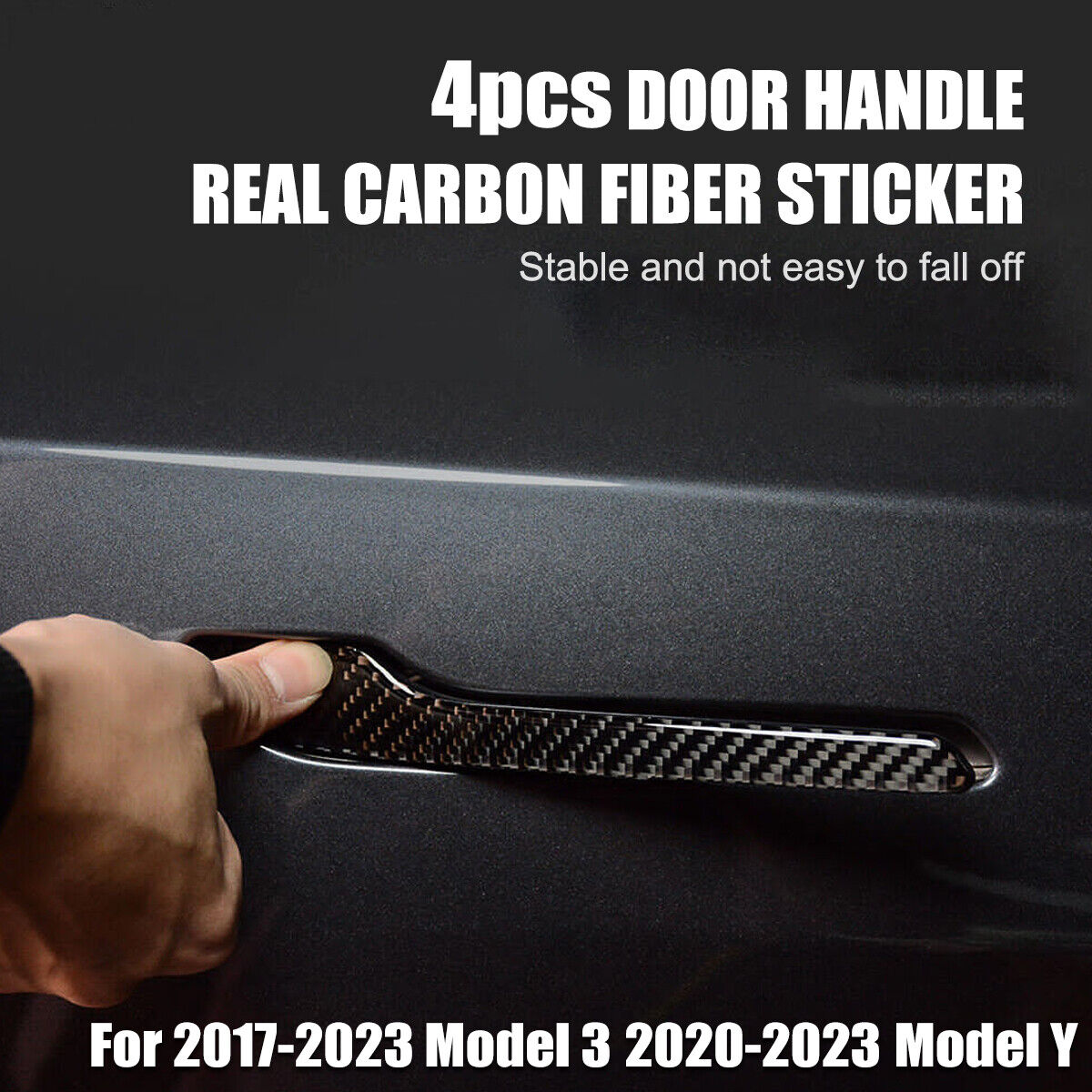 4PCS Carbon Fiber Door Handle Decor Trim Overlay Cover For Tesla Model 3 Model Y