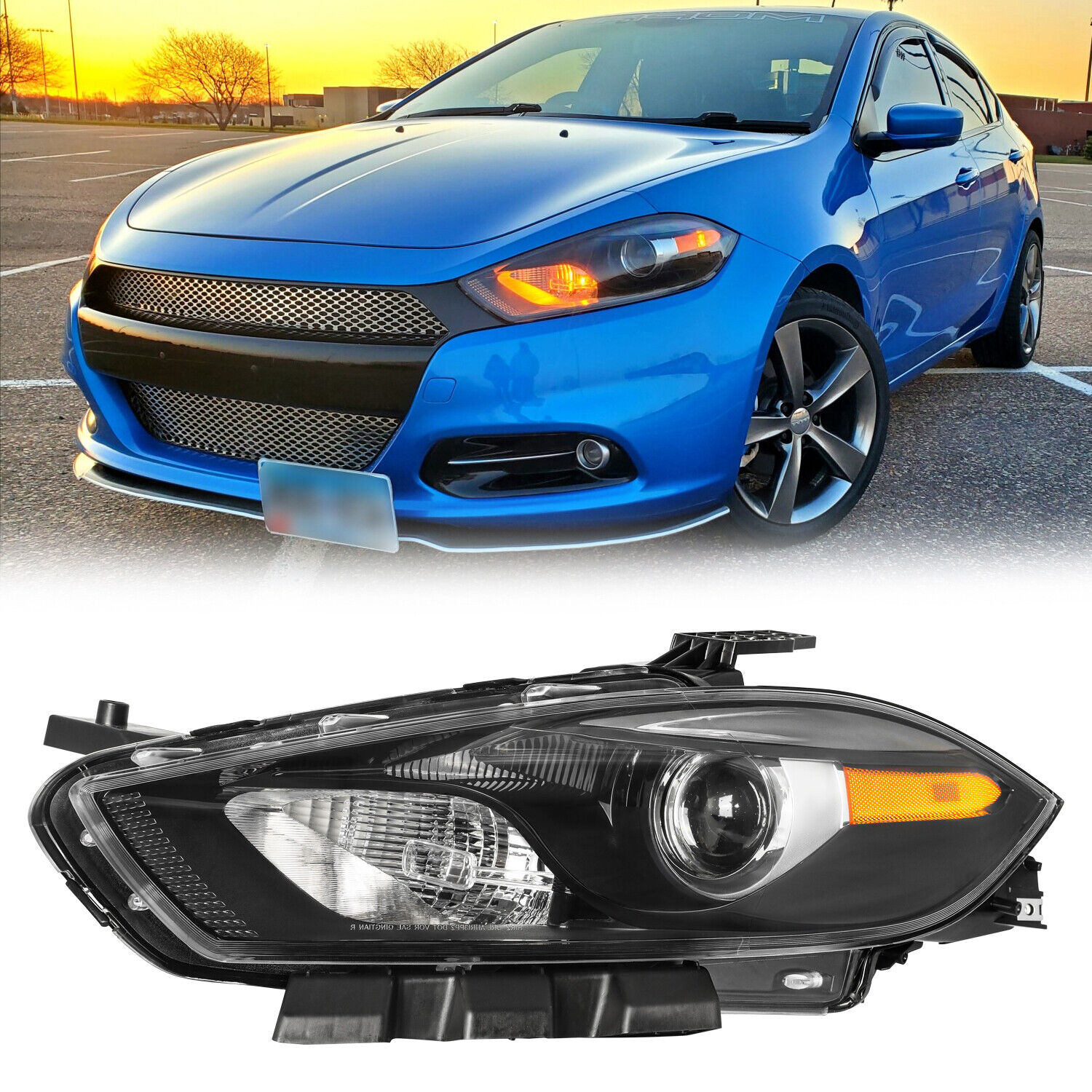 For 2013-2016 Dodge Dart Halogen w/Black Amber Headlights Driver Side Headlamps