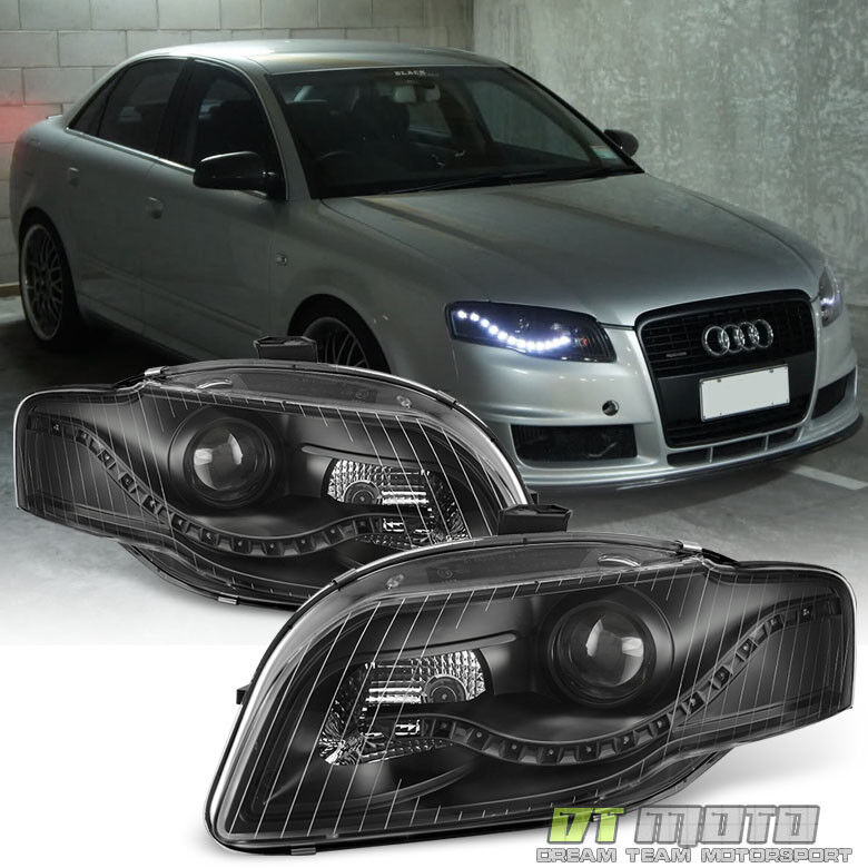 Blk 2006-2008 Audi A4 S4 B7 [R8 Style]LED DRL Halogen Type Projector Headlights