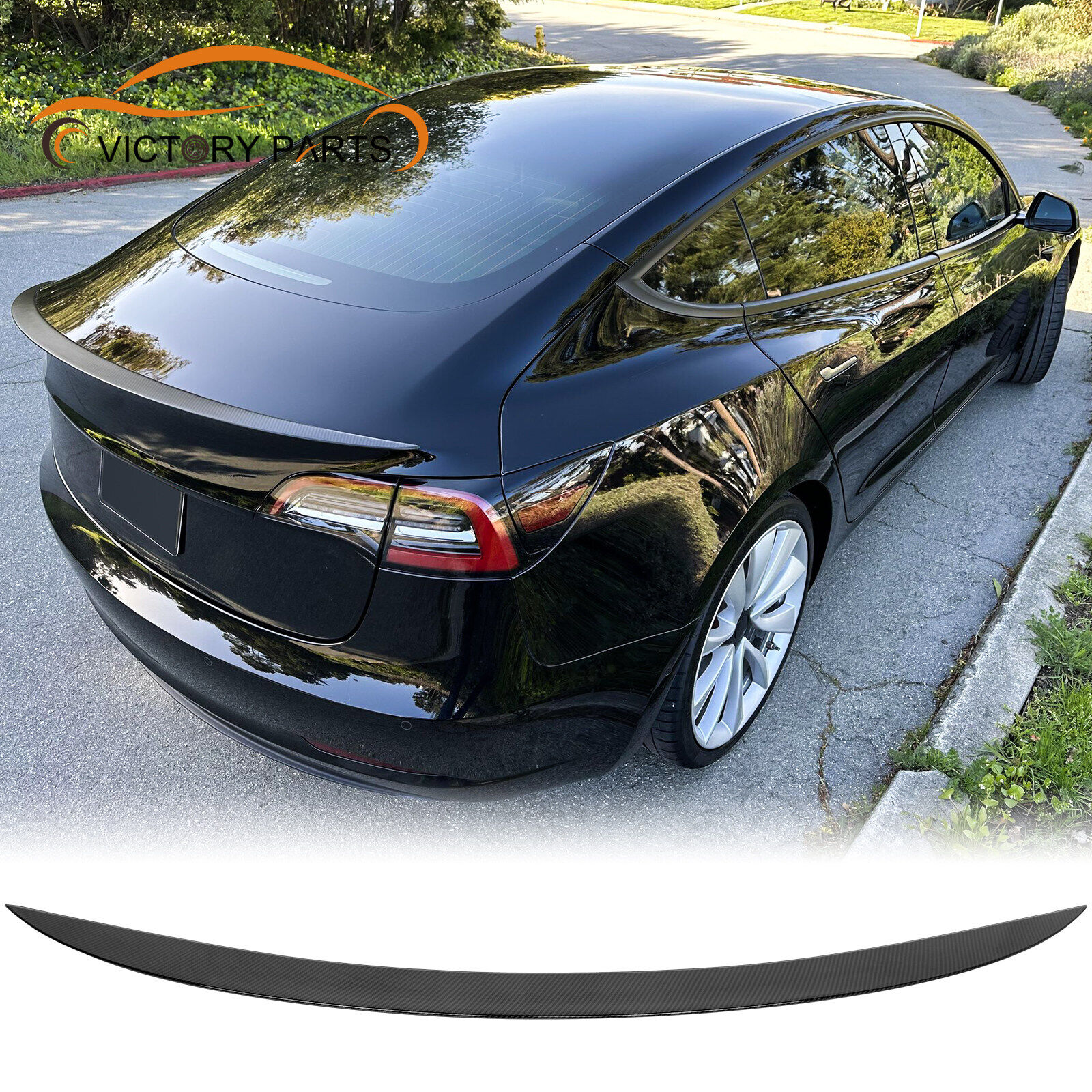 For 2017-2023 Tesla Model 3 Carbon Fiber Look Trunk Lip Spoiler Wing