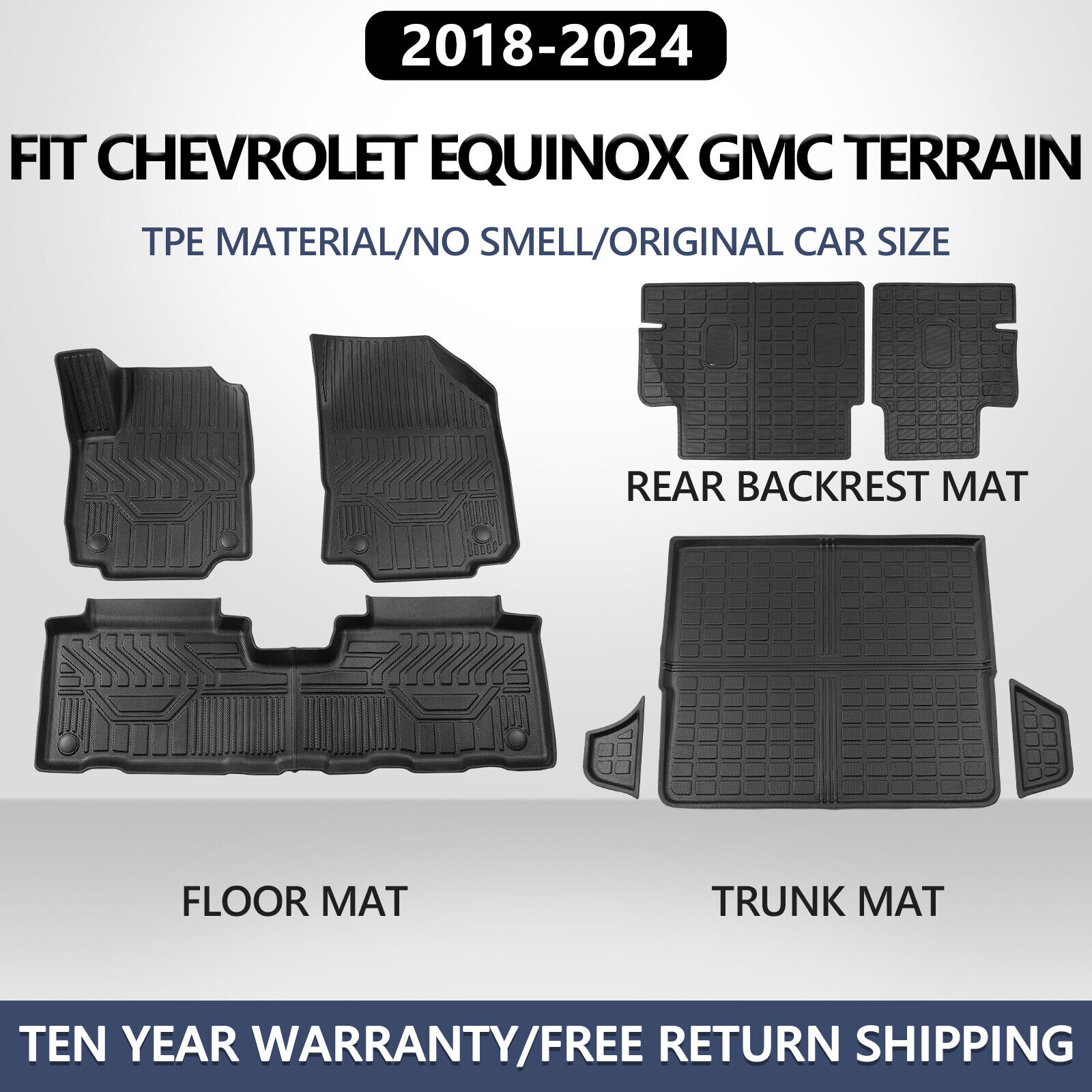 Cargo Mats Floor Mats Trunk Liners For 2018-2024 Chevrolet Equinox Anti-Slip TPE