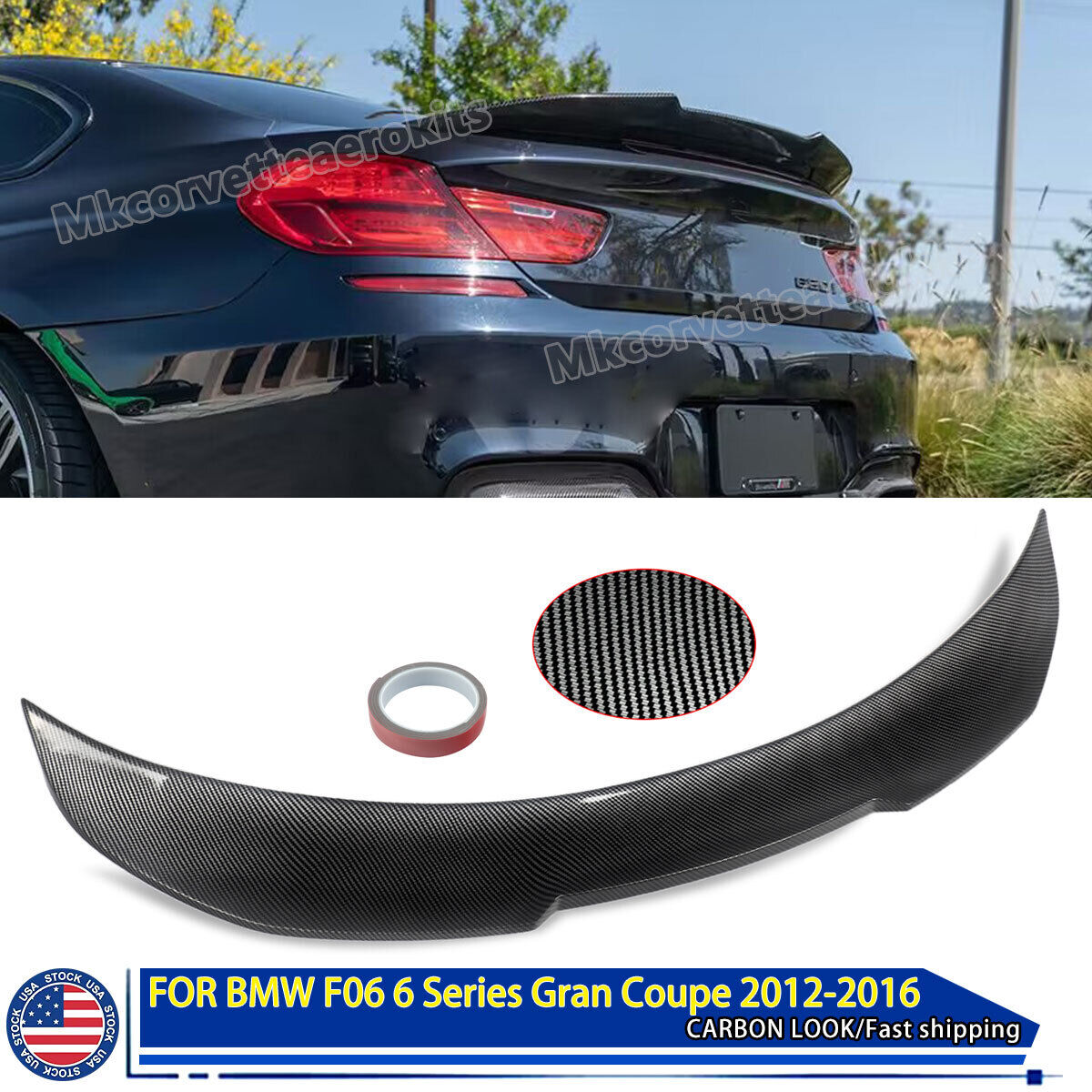 Fits BMW 6Series F06 640i 650i M6 12-18 CARBON LOOK Rear Trunk Spoiler Wing PSM