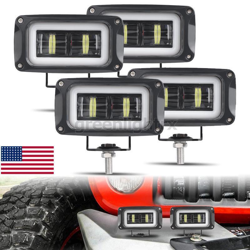 4X 4inch LED Work Light Bar White Angel Eye Halo Pods Offroad Driving SUV ATV US