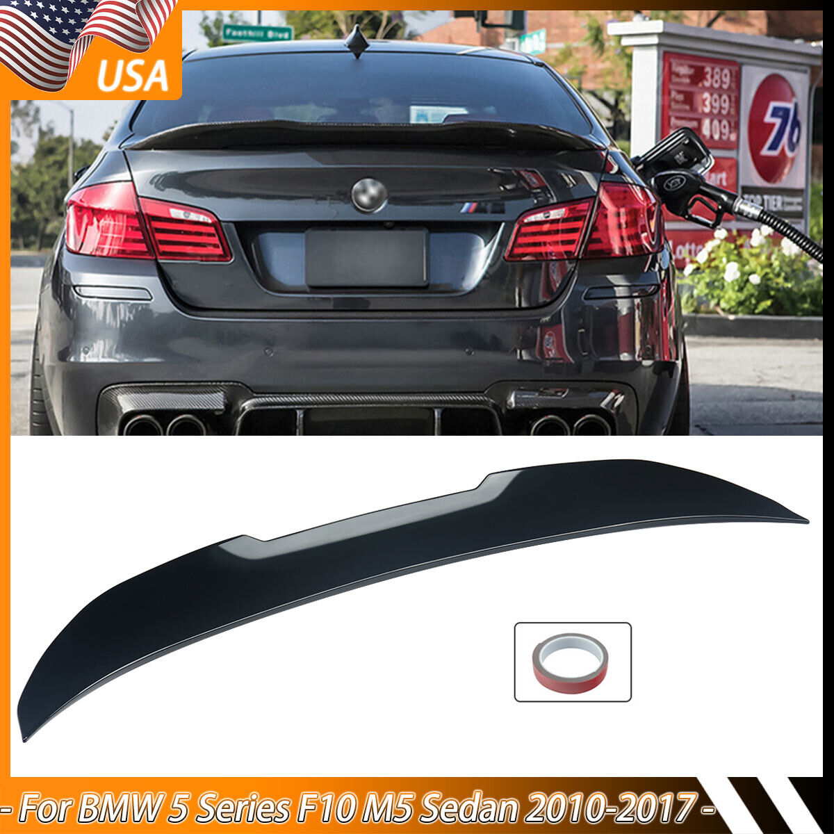 Gloss Black PSM Style Rear Spoiler Lip Wing For BMW 5 Series F10 M5 2010-2017