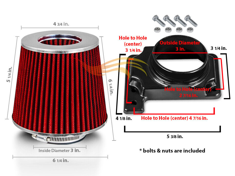 Mass Air Flow Sensor Intake Adapter + RED Filter For 92-03 Diamante 3.0 3.5 V6