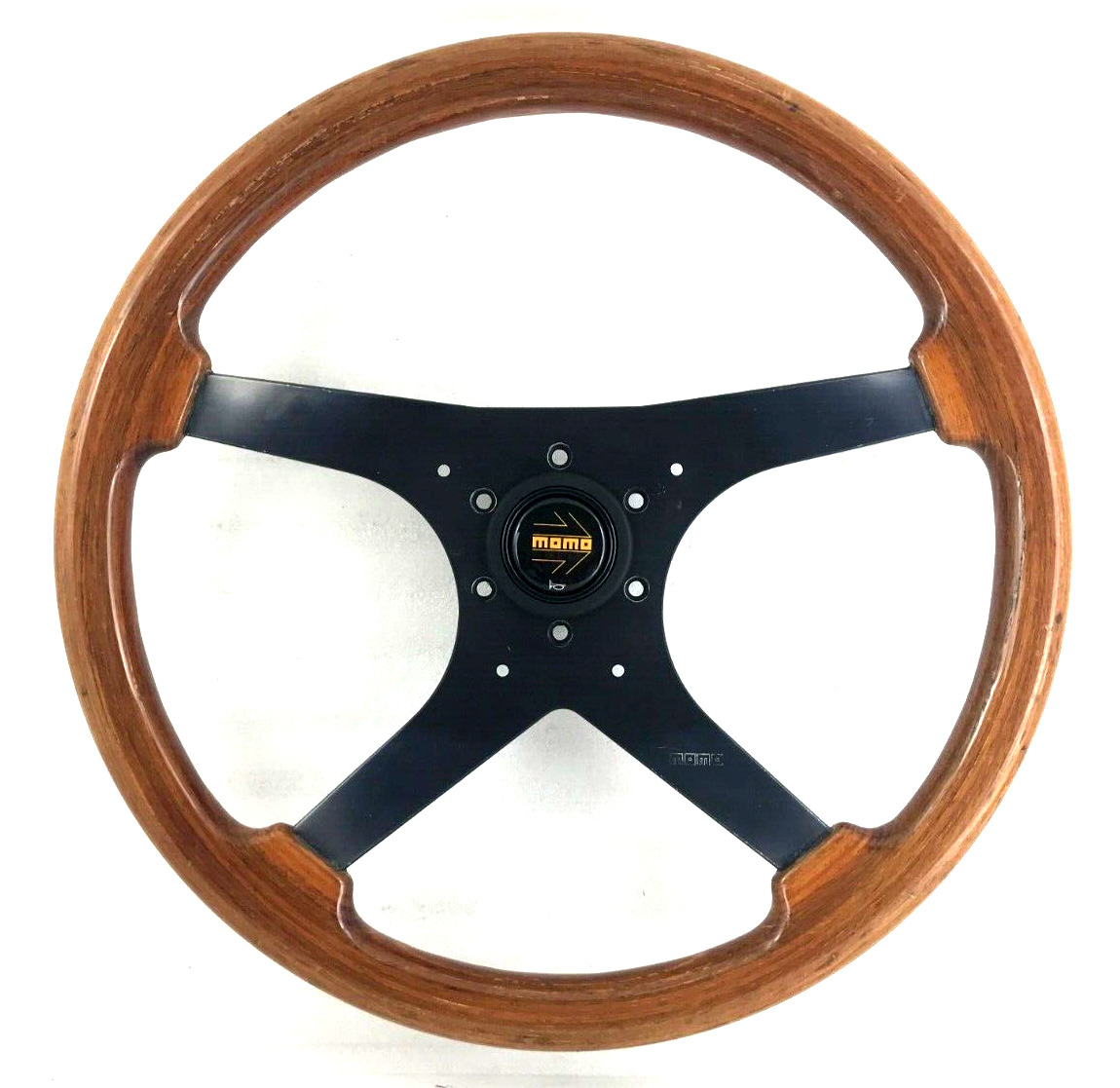 Genuine Momo Sigma 380mm wood rim 4 spoke steering wheel. Retro, Dated 1984. 7B